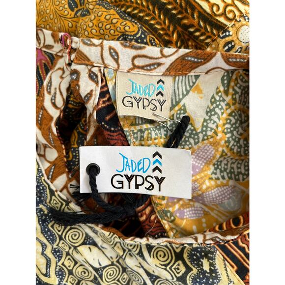 NEW NWT Jaded Gypsy Patchwork Midi Dress High Neck Gold/Brown Size S/M - Picture 3 of 4